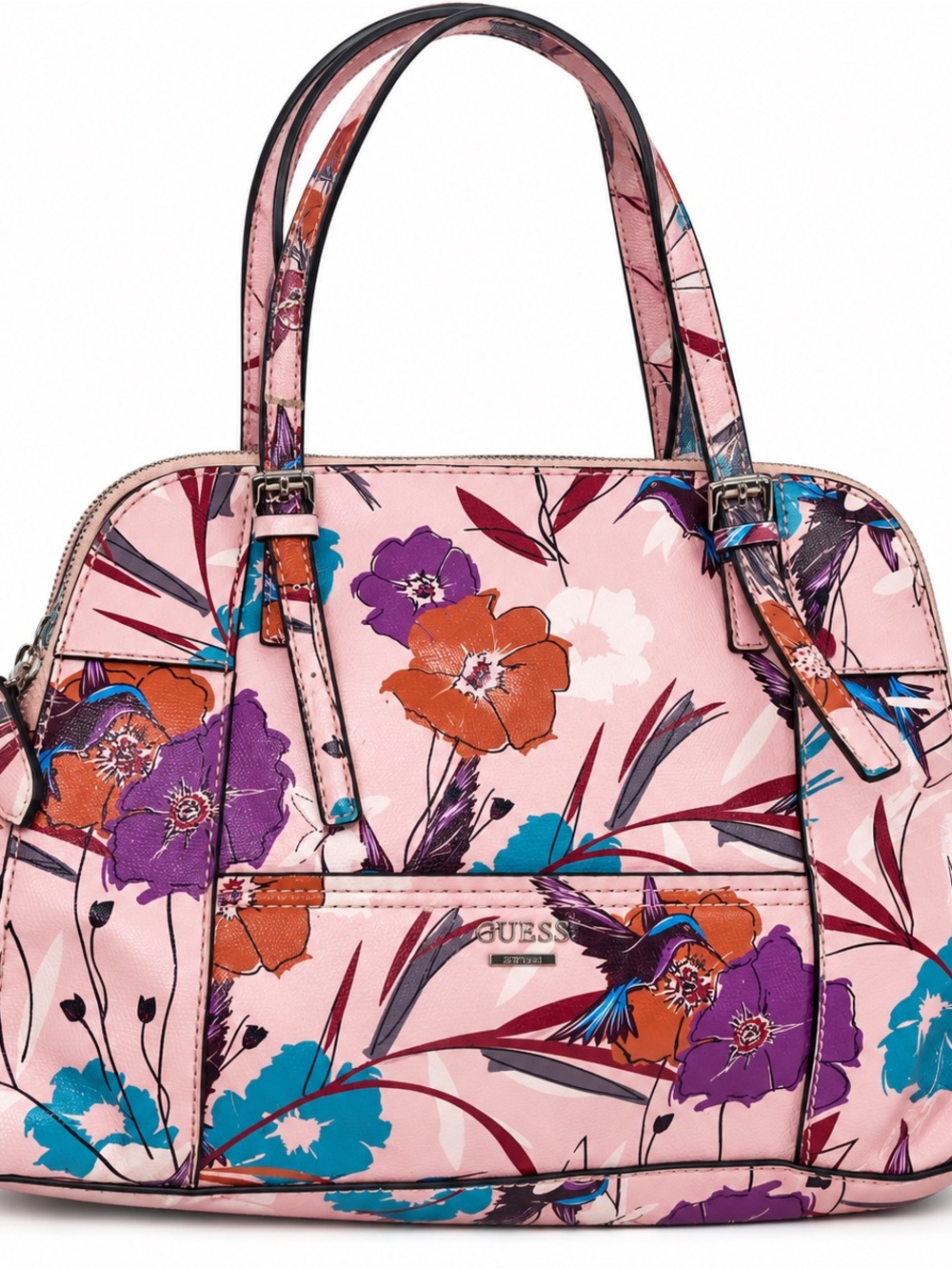 GUESS Pink Floral Satchel Handbag Multicolor Botanical Shoulder Bag Purse